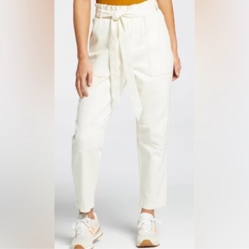 NWT CALIA cotton/rayon twill utility pants paper bag waist cropped belted L